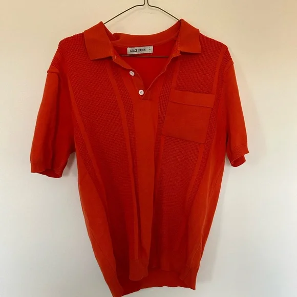 Grace Karin Men's Vibrant Orange Polo Shirt - Picture 5 of 7